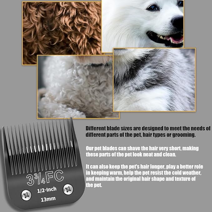 3 Pack 3-3/4FC Detachable Dog Grooming Steel Blades,Compatible with Andis,Oster A5,Wahl KM-10 Series,Cut Length 1/2" 13MM （Black）