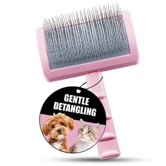 Tauro Pro Line Plastic Long & Short Hair Slicker Dog Brush for Deshedding & Detangling - Pink Slicker Brush for Dog & Cat Grooming - 0.98″ Pins, Non-Slip Grip, Size S