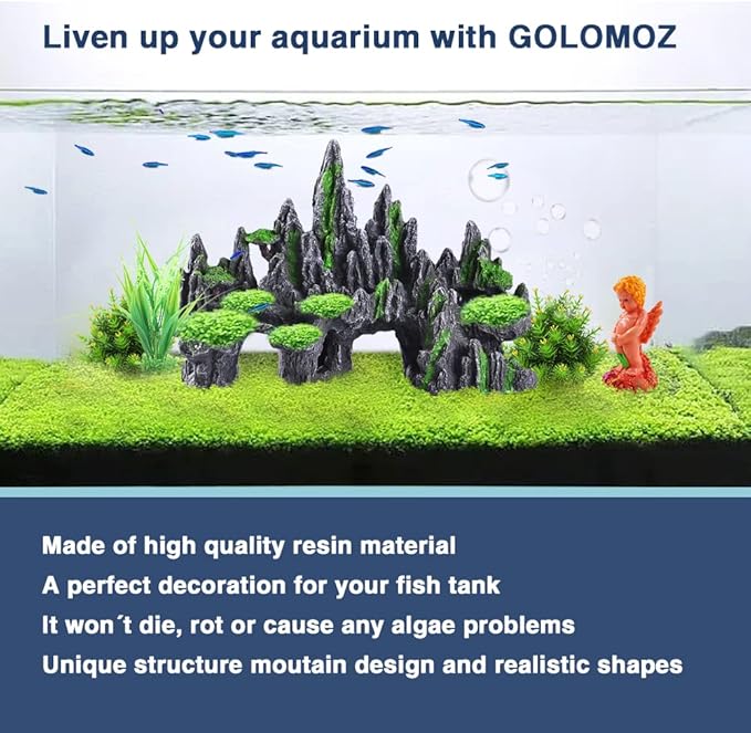 Large Fish Tank Decorations - Aquarium Rock Mountain View Ornament Tree House Cave for Large Glofish Tank - 13 Inches Long