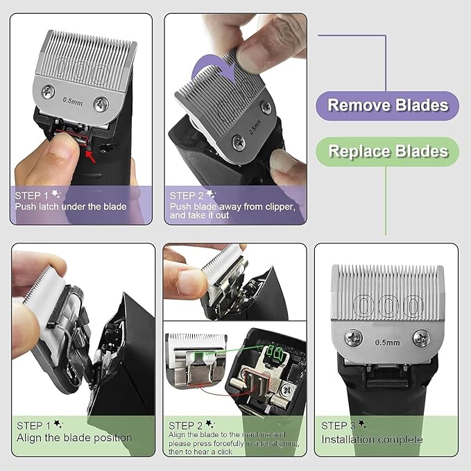 Professional Detachable Replacement Ceramic Blades set,compatible with oster Classic 76/Star-Teq/Power-Teq andi A*dis AGC,BDC,BGC,MBG Series Clippers (size 000+0A)