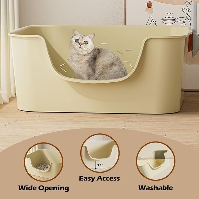 Small Cat Litter Box with High Sides,Cat Boxes for Indoor Cats,Cat Litter Pan for Kitty,Litter Box with Low Entry,Easy to Clean,Anti-Splashing (Yellow)