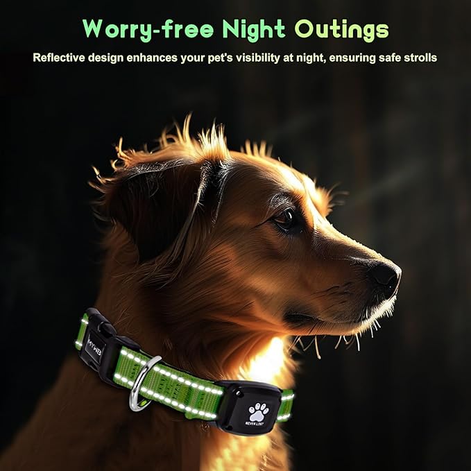 GPS Dog Collar Tracker 2-in-1,Reflective Waterproof Adjustable Pet Collar,iOS-Only,Ideal for Dog Tracking pet Tracker,for Small to Large Dogs,Real-Time Tracking,No Monthly Fees(Green,Medium)