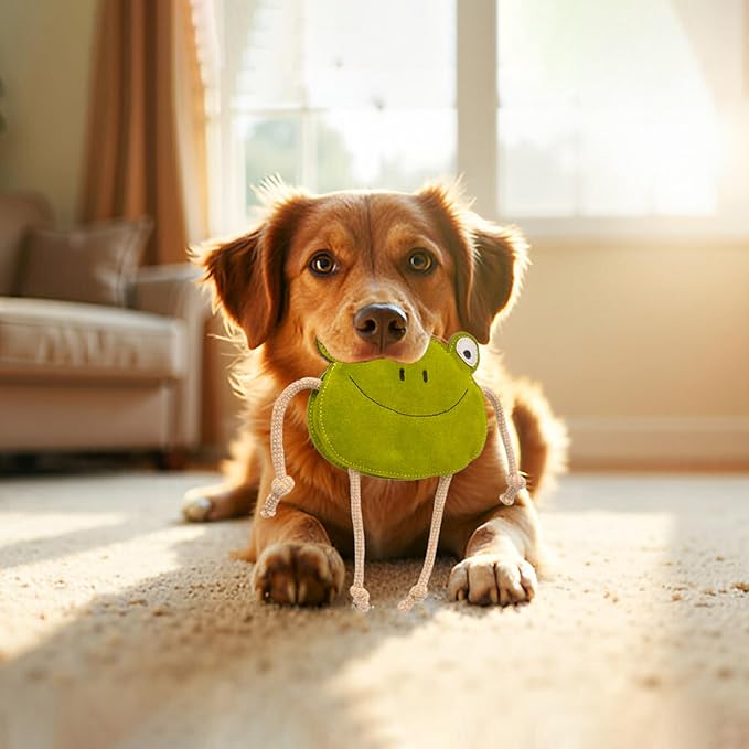 Eco Leather Lily Frog Natural and Tough Dog Toys - Dog Toy for Dogs and Puppy