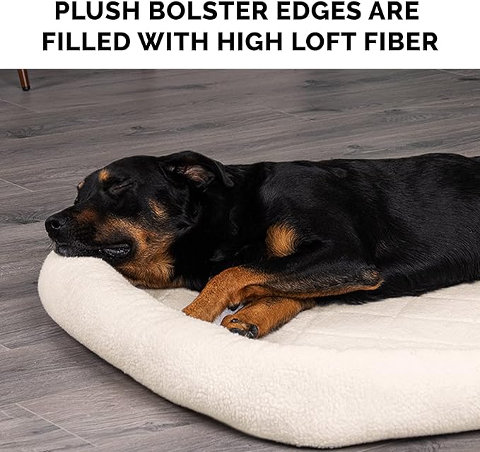 Furhaven Dog Bed for Extra Small Dogs & Indoor Cats, 100% Washable, Sized to Fit Crates - Sherpa Fleece Bolster Crate Pad - Cream, Extra Small