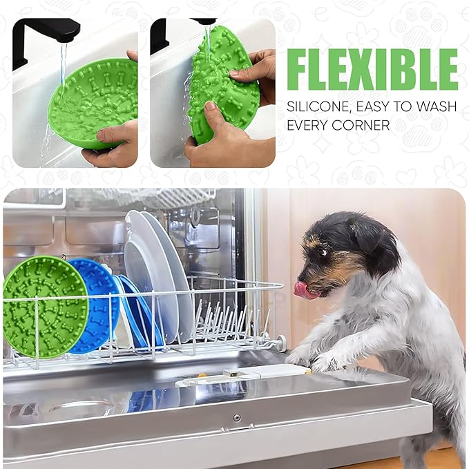 Lick Mat Bowl for Dog–Easy-to-Clean, Non-Slip Design BPA-Free Silicone Lick Mat–Great for Yogurt, or Peanut Butter–Fun Enrichment Slow Feeder & Interactive Dog Toy for Anxiety and Boredom Relief–Green