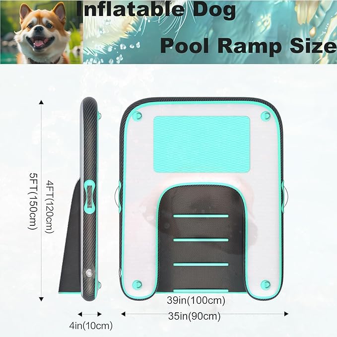 HEYLIFE Inflatable Dog Water Ramp Pool Ladder for Boats Docks Raft Swimming Pools Pet Stairs Floating Sports Platform Up to 220LBS Bgreen 4ft x 3ft x 4in
