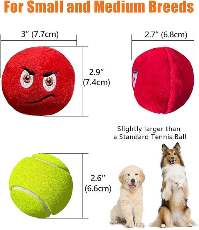 Squeaky Dog Toys, Stuffed Plush Puppy Toy Balls to Keep Them Busy, (4 Pack) Interactive Funny Pet Ball with Squeaker for Puppies Small Breed Medium Dogs