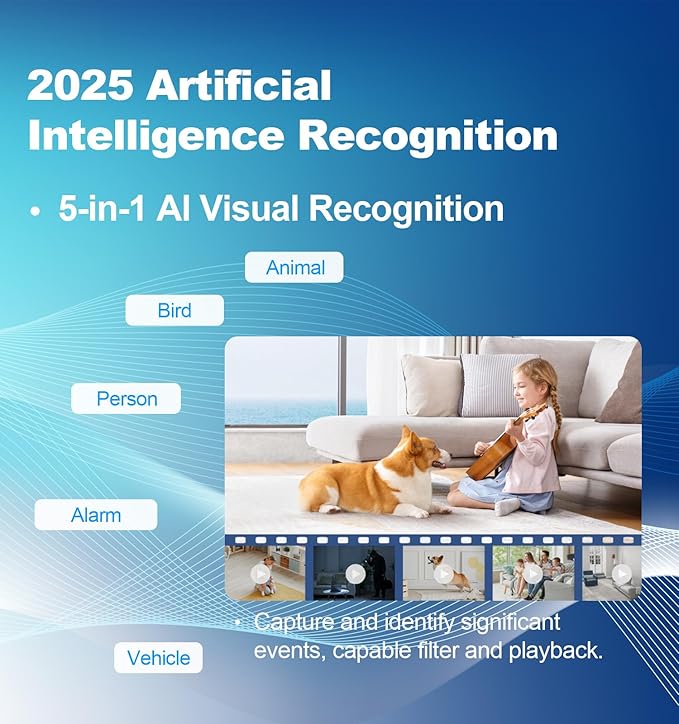 Indoor Security Camera - 5G&2.4G WiFi Cameras for Home Security Indoor One-Tap Call 911, 2K 360°Pan/Tilt AI Motion Detection Nanny/Baby/Pet/Dog Camera with Phone App/Speaker/US Cloud/IR Night Version