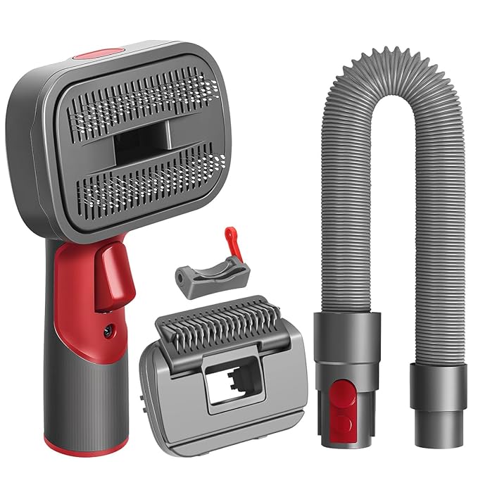 FUNTECK 2-in-1 Dog Hair Vacuum Brush for Grooming & Shedding Compatible with Dyson Gen5, V15, V12, V11, V10, V8, V7 – Removes Loose Hair, Dander, Undercoat & Tangles – Self-Cleaning Design