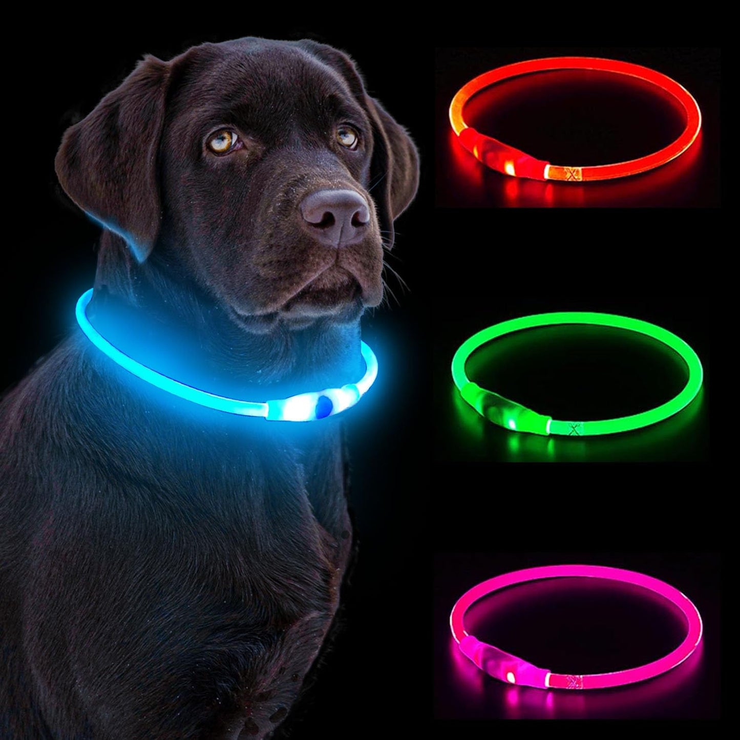 LED Dog Collar, Waterproof Light Up Dog Collar Rechargeable, Dog Safety Necklace for Night Walking, Adjustable Cut-to-Fit Silicone Collar Small Medium Large Dog 27.5” Cuttable (Blue)
