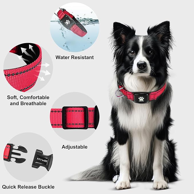 GPS Dog Collar Tracker 2-in-1,Reflective Waterproof Adjustable Pet Collar,iOS-Only,Ideal for Dog Tracking pet Tracker,for Small to Large Dogs,Real-Time Tracking,No Monthly Fees(Red,Small)