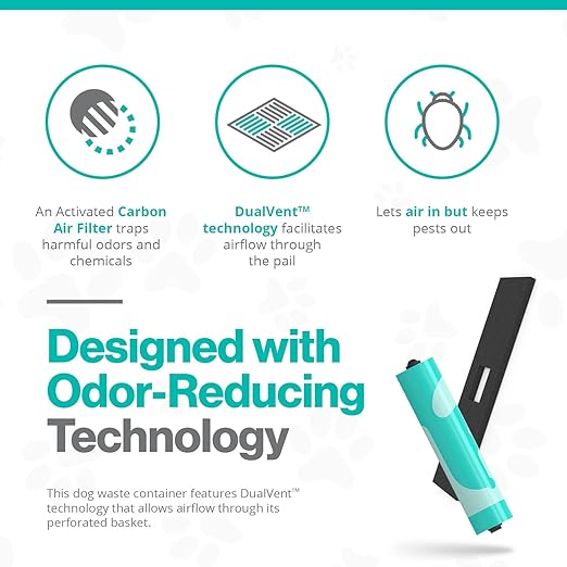 PawPail Pet Waste Station, Heavy Duty Outdoor Dog Poop Trash Can with Carbon Air Filter & DualVent Odor Control, UV & Weather Resistant | Includes 200 Pet Waste Bags