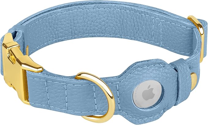 Leather Airtag Dog Collar - Soft Tracking Dog Collar with Apple AirTag Holder and Metal Buckle - Safety GPS Pet Collars for Small Medium Large Dogs Puppy Pink Red (Cornflower, XL, 20"-25" Neck Fit)