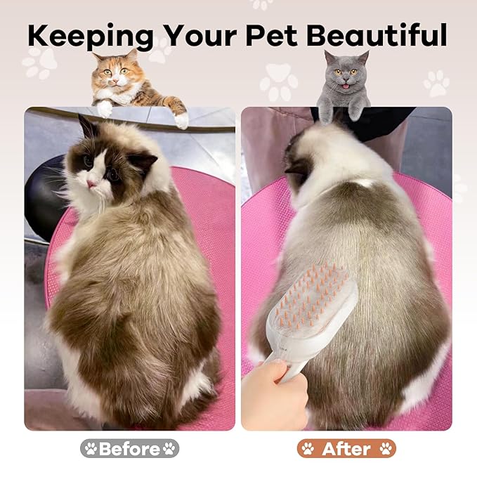 Cat Steam Brush for Shedding, 4 in 1 Rechargeable Steam Brush for Cats and Dogs, Anti-Static, Massage, Cleaning, Shedding & Combing All In One! (white)