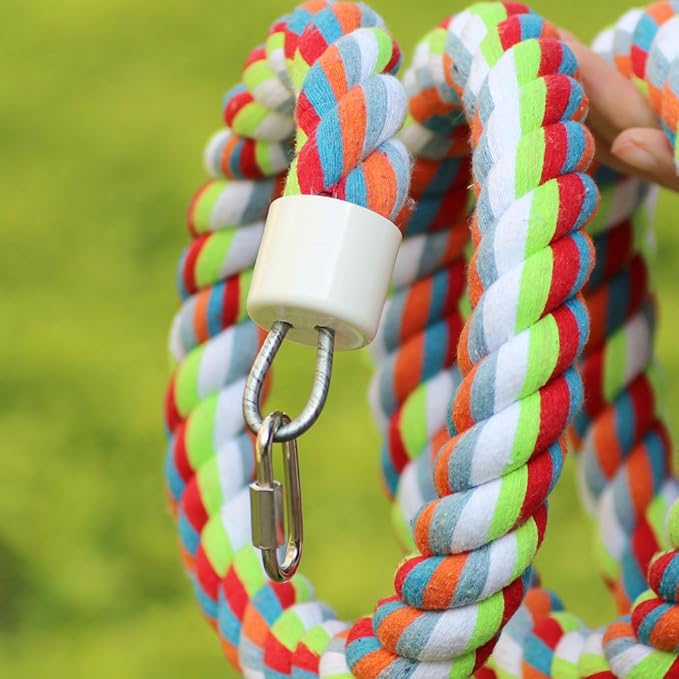 Rope Bungee Perch Bird, 83inch Kintor Pure Natural Colorful Bead Cage Chewing Toys for Small Medium Parrot (83inch)