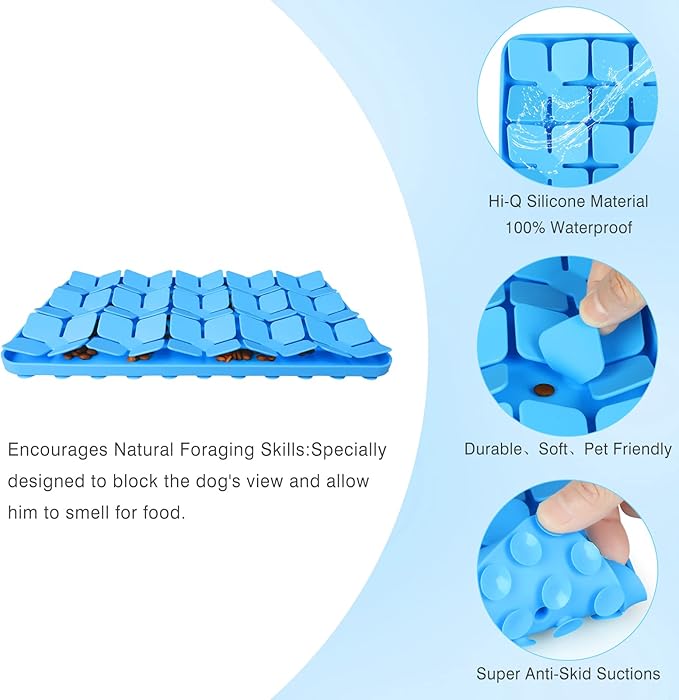 Snuffle Mat for Dogs,Premium Silicone Dog Food Mat 8“x13”Interactive Feed Game for Boredom,Encourages Natural Foraging Skills and Stress Relief for Medium Pets Smell Training Slow Feed Mat B