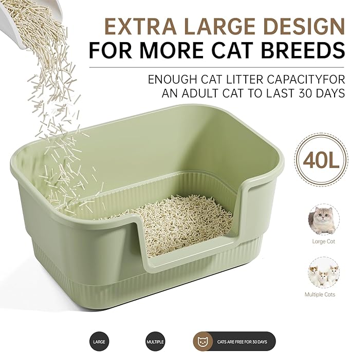 Cat Litter Box with Litter Mat and Scoop,High Wall Enclosed Cat Litter Boxes for Anti-Leakage, Covered Kitty Litter Box with Handle and Buckles for Portability and Privacy, Odor Control (Green)