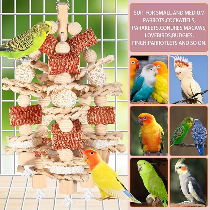 Bird Toys - Natural Corn Cob and Loofah Slices for Large Parrots, Like African Grey, Macaws, Cockatoos and Amazon Parrot - Wooden