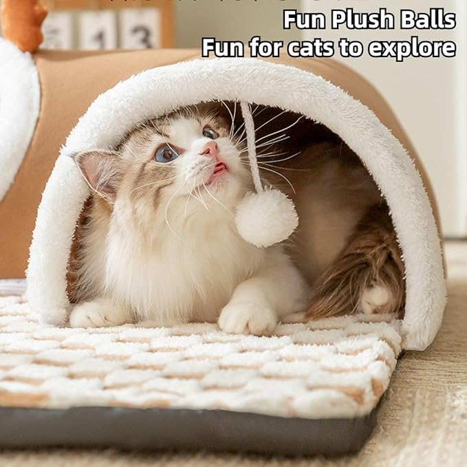 Cat Tunnel Bed Indoor,Cat Peekaboo Cave Bed for Multiple Cats,Kitty Tube with Cat Balls Toys,Removable Cat Bed House Washable,Small Animal Tunnel for Kitty,Bunny (Grey,X-Large)
