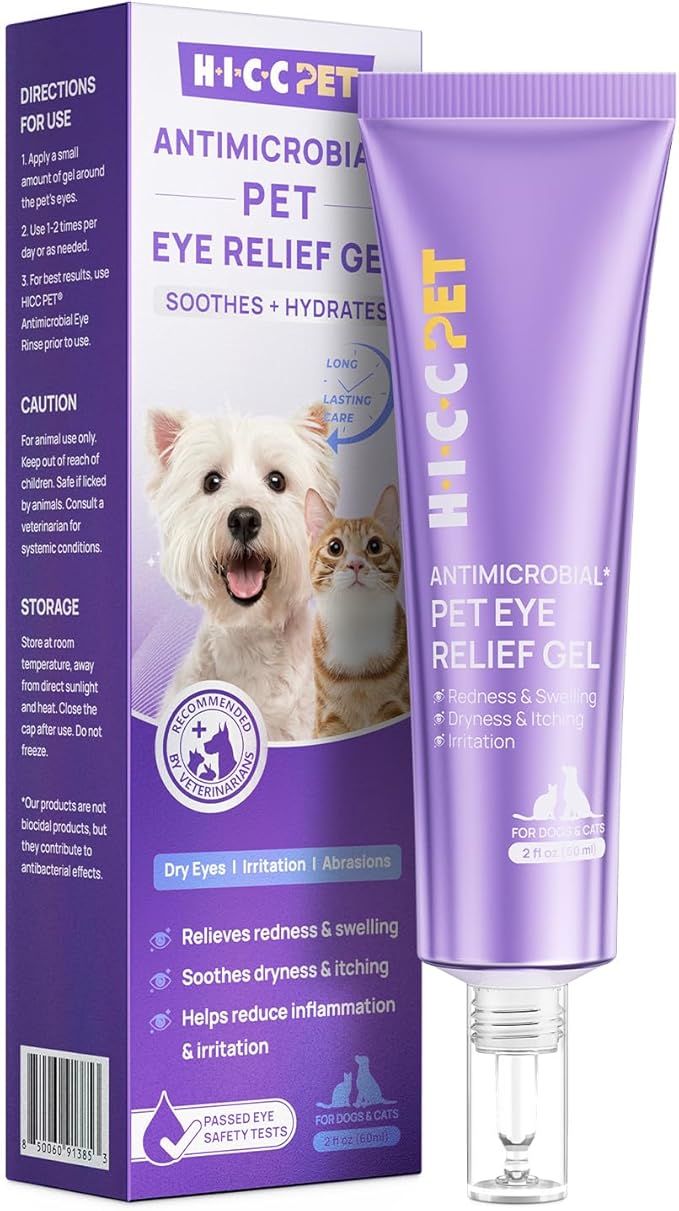 HICC PET Dog Eye Gel, Vet-Recommended Dog Eye Infection Treatment, Tear Stain Remover, Soothes Irritation, Moisturizes Dry Eyes, Pet Eye Drops Ointment Alternative for Dogs, Cats, Horses. 2 fl oz