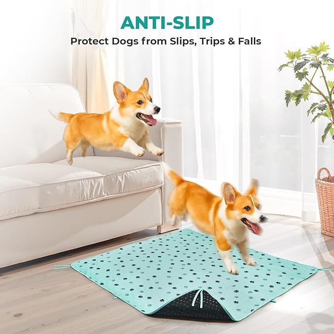Fostanfly Washable Pee Pads for Dogs, 2 Pack Large 36"x48" Ultra-Absorbent and Leak-Proof Non-Slip Reusable Potty Training Pads for Dogs, Cats, Puppy, Potty of Add 8 Lanyards, Green