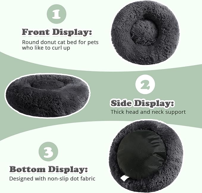 JOLLYVOGUE Dog & Cat Bed, Calming Anti-Anxiety Pet Bed for Small Dogs, Fluffy Donut Cushion for Small and Medium Pets (23")