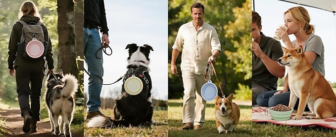 Collapsible Dog Bowls,2-Pack Food-Grade Silicone, Portable Travel Pet Bowl, 12 OZ Essential Pack for Travel & Walking(Pink+Blue)