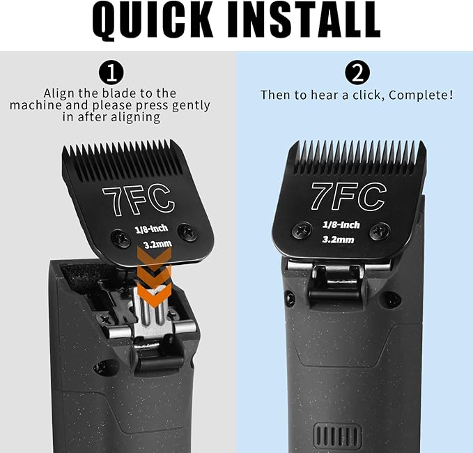 3 Pack 7FC Detachable Dog Grooming Steel Blades,Compatible with Andis,Oster A5,Wahl KM-10 Series,Cut Length 1/8" 3.2MM （Black）
