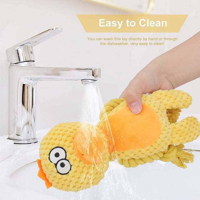Dog Toys, Dog Squeaker Toys with Crinkle Paper, Stuffed Animal Dog Plush Chewing Toy, Cotton Rope Interactive Toys for Puppy, Small, Middle Dogs (Yellow Duck)