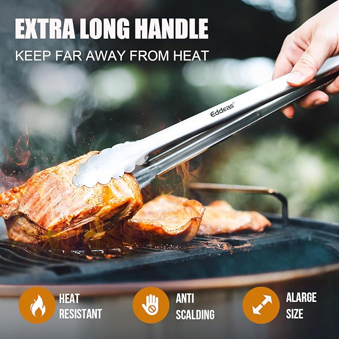 Grill Tongs, Heat Resistant 600 Degrees 17 & 12 Inch Extra Long BBQ Tongs, All Metal Kitchen tongs, Stainless Steel Locking tong for Cooking, Grilling, Barbecue/BBQ, Buffet, Set of 2