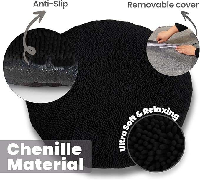 Muddy Mat® Cloud K-9 Bed for Dogs & Cats, Soft & Relaxing Donut Dog Bed, Chenille Material, Removable Cover, Washable & Dryer Safe–Black Large(40'x40')