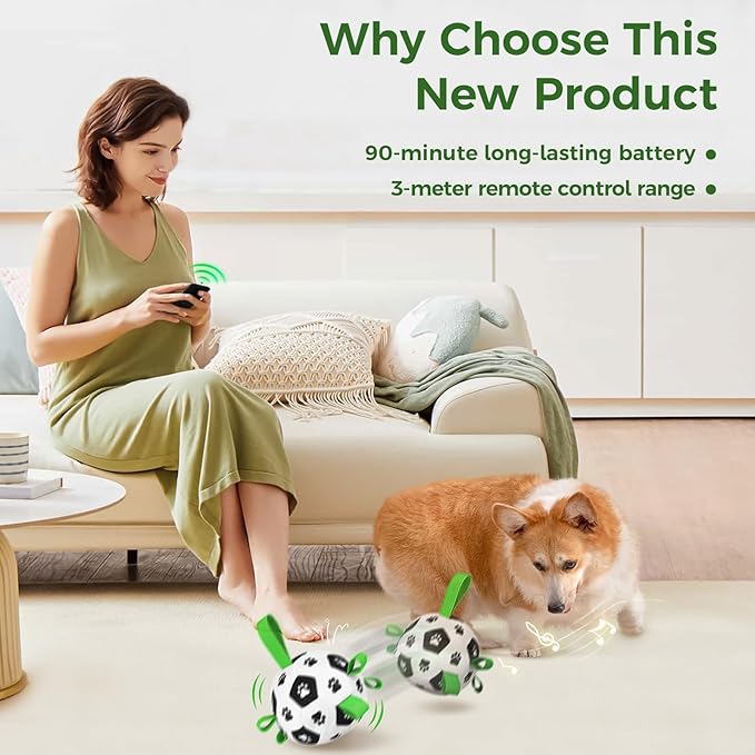 QDAN Interactive Dog Toys, Dog Soccer Ball with Straps, Dog Toys to Keep Them Busy, Remote Control, Jumping Balls with Recording and Music Modes for Small Medium Large Pet