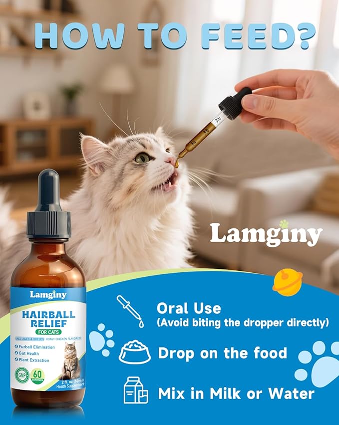 Hairball Relief for Cats - Cat Hairball Remedy for Digestive Health Aid, Immune Support, Skin Coat Support, Furball Control with Psyllium Husk, Pumpkin Fiber, Omega-3, Enzyme, Vitamin, 60ml