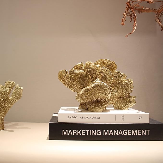 Gold Coral Statue Faux Coral Decor Resin Sea Coral Reef Statue Tabletop Decoration Coral Sculpture Home Decoration Coastal Beach Decorations for Home for Living Room