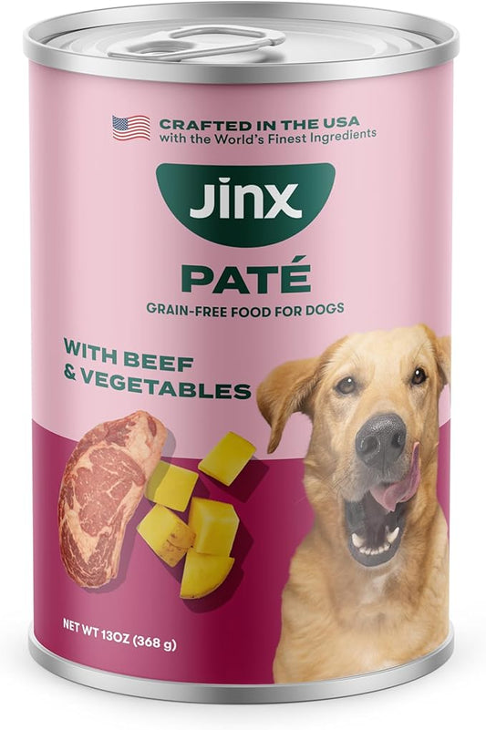 Jinx Premium Wet Dog Food Cans - Beef Pate - Grain-Free Canned Dog Food Pate & Topper with Real Ingredients & No Fillers - All Life Stages, Breeds & Sizes - 12-Pack, 13 Oz