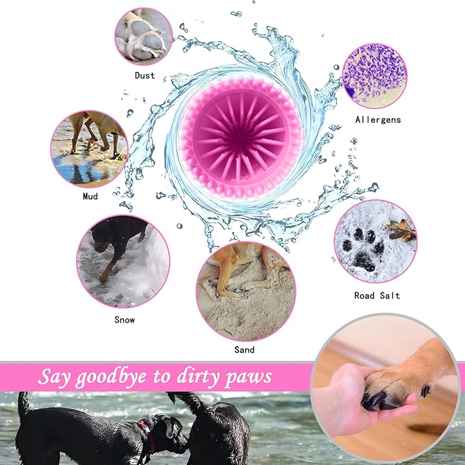 Dog Paw Cleaner & Washer for Large/Extra Large Breeds - Muddy Paws Easy Cleaning Cup for Big Dogs - Includes 3 Absorbent Towels(Pink)