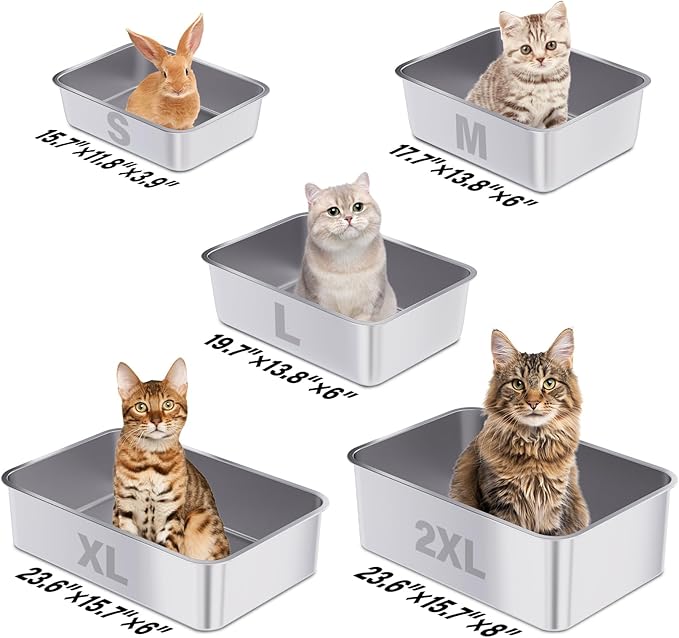 Stainless Steel Litter Box 2 Pack, 23.6“x15.7"x6" Deep Stainless Steel Cat Litter Box Extra Large, XL Metal Litterbox for Big Cats with High Sides, Non Stick Surface, Easy to Clean