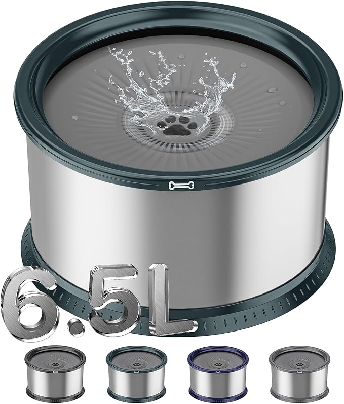 1.6 Gallon Dog Water Bowl, 6.5L/220oz Stainless Steel No Spill Water Bowls for Large Dogs, Super Large Capacity Splash Proof Pet Slow Drinking Water Bowl with Anti-Slip Mat for Mess Drinkers