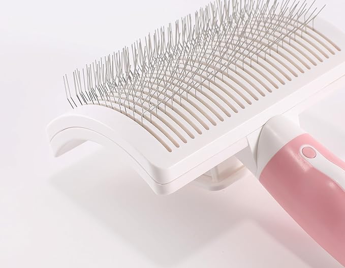 Dog Self Cleaning Slicker Brush with One Button Fur Removal Deshedding Brush for Dogs and Cats with Long Hair for Shedding Massaging Grooming Pink