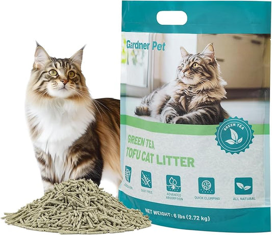 Gardner Pet Natural Tofu Cat Litter, Cat Litter with Green Tea Extract – Dust-Free, Fast Clumping, Flushable, and Odor Control for Multi-Cat Homes, 6lbs