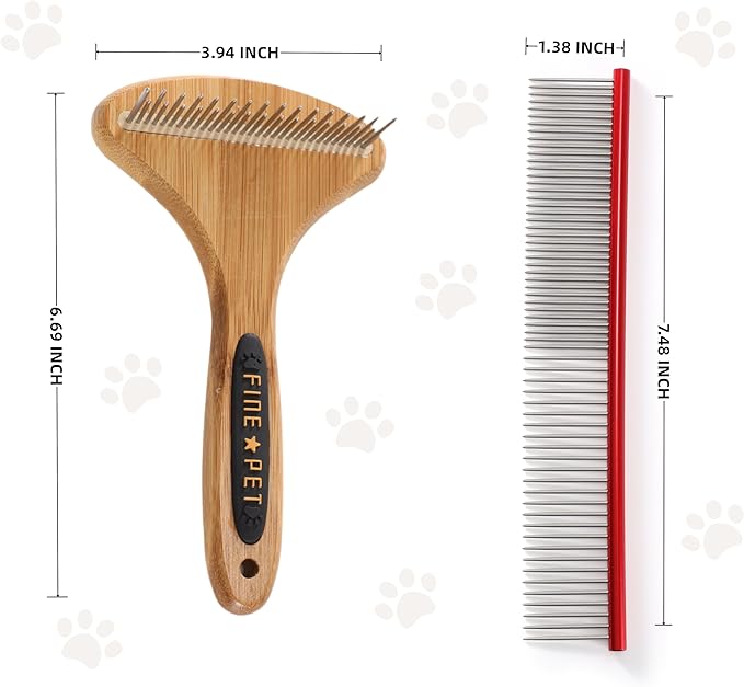 Dog Rake for Undercoat & Stainless Steel Shedding Comb for Long Hair Dogs and Cats 2 Pack Pet Grooming Kit of Deshedding Brush and Metal Comb for Detangling Matted Fur