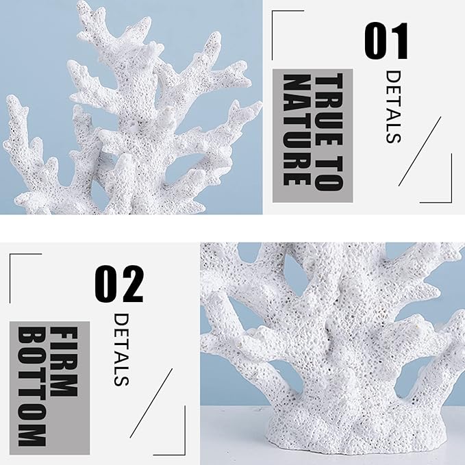 kathson Artificial Coral Ornament Resin Coral Decor for Fish Tank Underwater Sea Plants Decorations Aquarium Landscape (White)