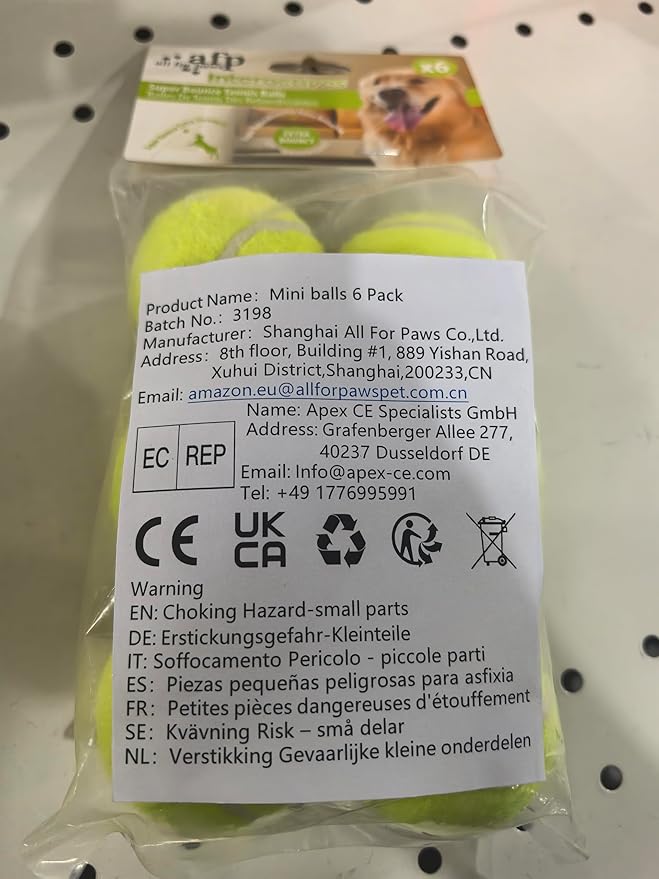 ALL FOR PAWS 2-inch Tennis Balls for Dogs, Fetch Toys for Small Medium Dogs, Bouncy & Durable Tennis Balls for Ball Launcher Toy, 6 Pack Fetch Toy for Outdoor Play