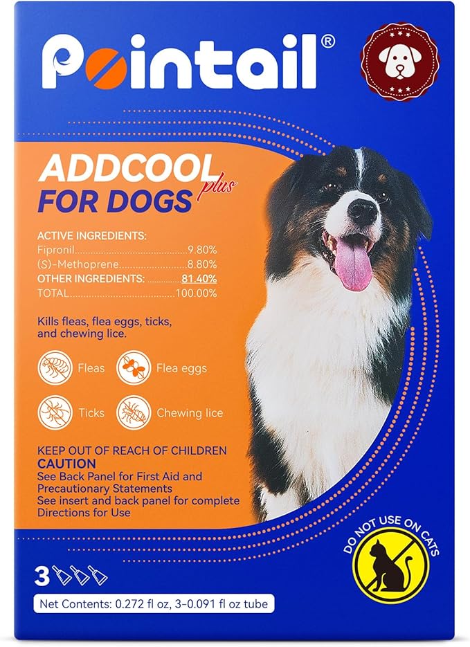 Flea and Tick Prevention for Dogs, Addcool Dog Flea and Tick Treatment, Flea & Tick Control Topical Drops, 3 Doses, Vet-Recommended(45-88 lbs)