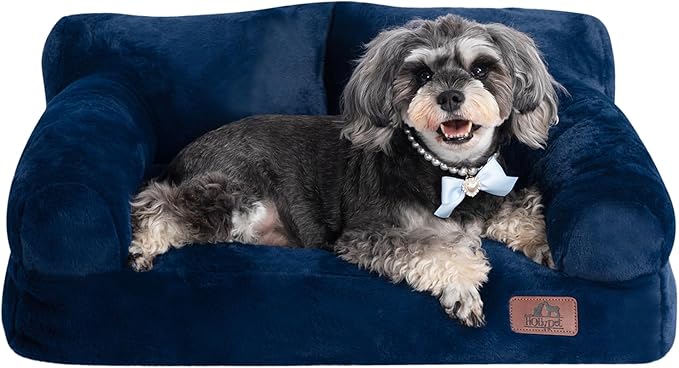 Hollypet Fluffy Plush Pet Cat Couch Sofa Soft Calming Pet Dog Sofa Beds for Medium Small Cats and Dogs, Cobalt Blue