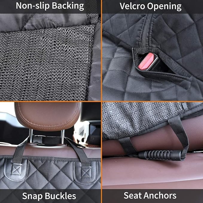 Dog Car Seat Covers for Back Seat Waterproof Bench Seat Cover Protector Nonslip Durable Soft Pet Dog Back Seat Cover for Car, Truck, & SUV (Black)