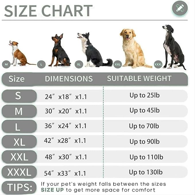 KHONSU PET Dog Bed Mat for Crate 1.1in Slim Cooling Pad Reversible Flannel & Waterproof Canva for Dogs up to 110 lbs