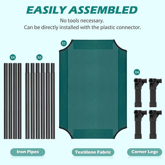 Heeyoo Elevated Dog Bed, Cooling Raised Pet Cot with Chew Proof Washable Breathable Mesh and Metal Frame, Portable Dog Cot Bed with No-Slip Feet for Outdoor or Indoor Use