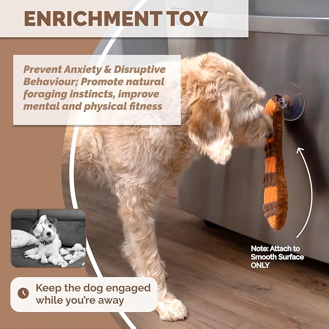 POPUPJOYS Durable Hide & Seek Snuffle Mat for Dogs, 2-in-1 Enrichment Puzzle Toy with Detachable Tail & Squeaker, Adjustable Difficulty Level with Suction, Machine Washable, Gift-Ready (Red Panda)