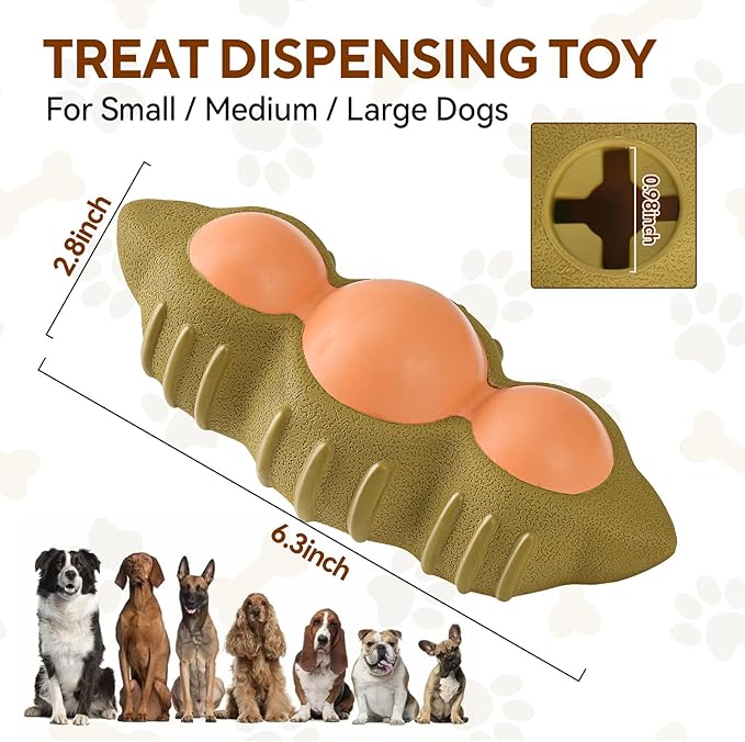 Interactive Treat Dispensing Dog Toy, Durable Rubber Dog Enrichment Toys, Teeth Cleaning Chew Toy for Small Medium Large Breeds, Green Soybean Shape